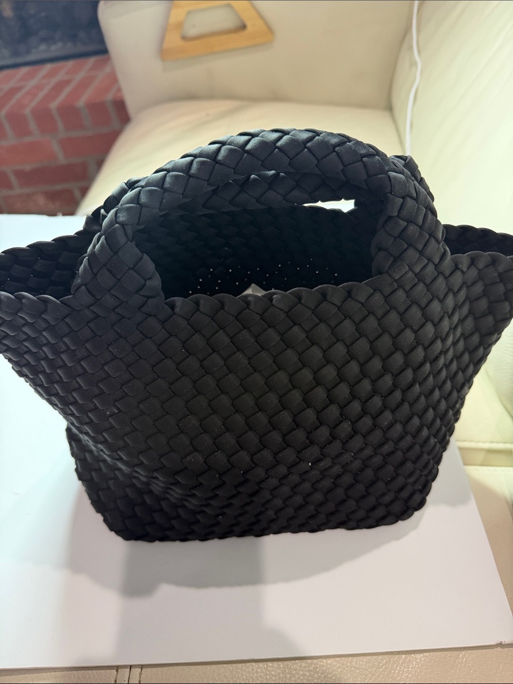 Woven Handle Tote Bag in Black